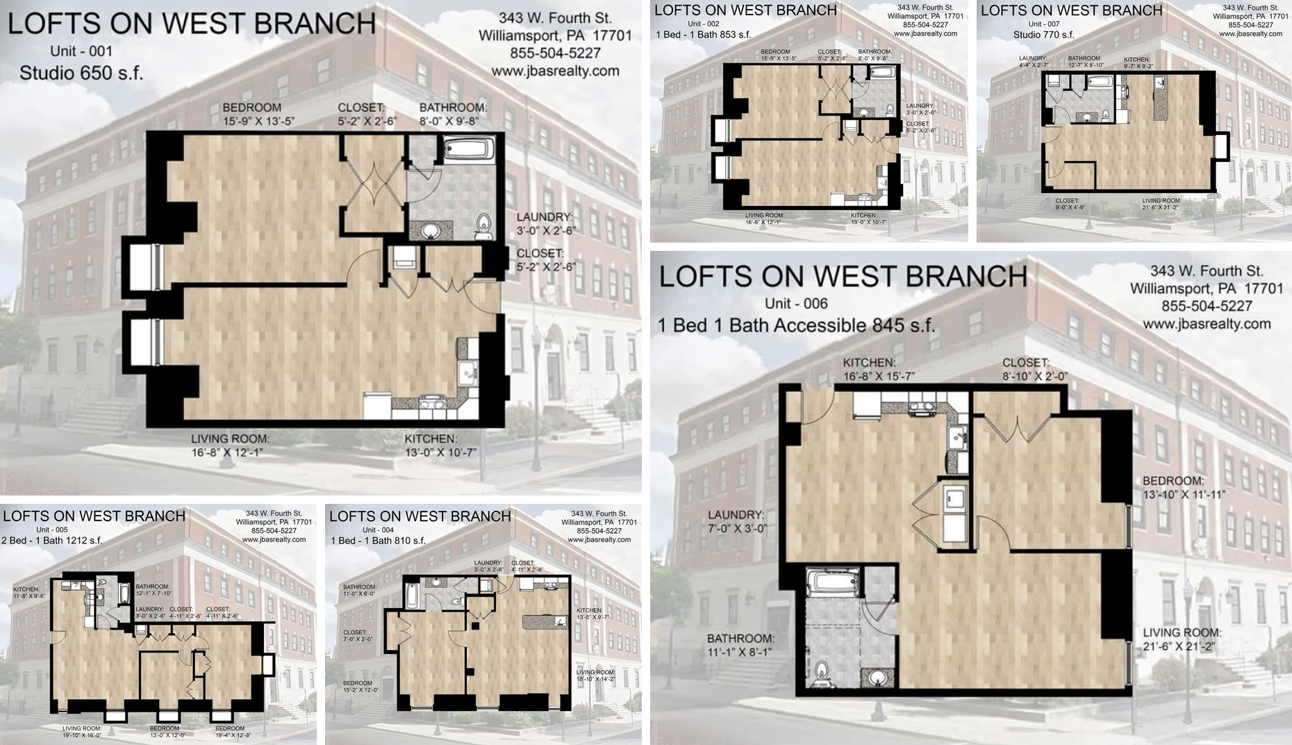 Additional floor plan options at 343 West Branch Lofts in Williamsport PA